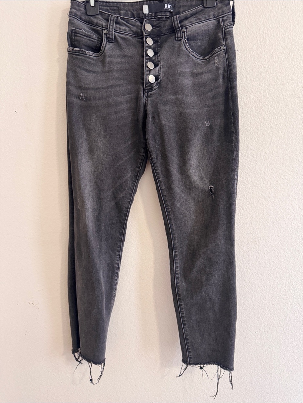 Kut from the Kloth Washed Gray/Black Straight-Leg Jeans, Size 4
